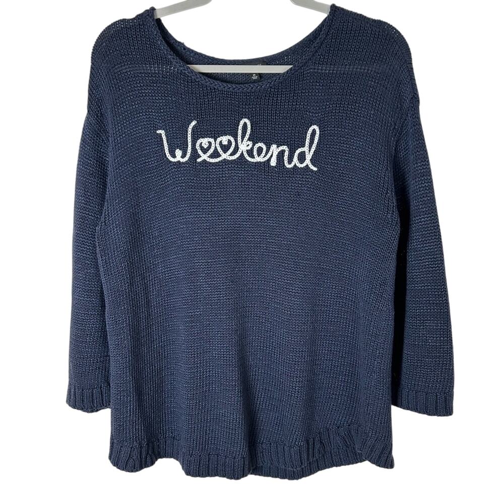 Talbots Women SZ M looseknit embroider CottonPolyester sweater Athleisure Preppy
